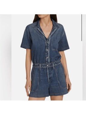 NWT! Rag & Bone Terry Denim Printed Mel Miramar Romper with shorts Women's‎ XS